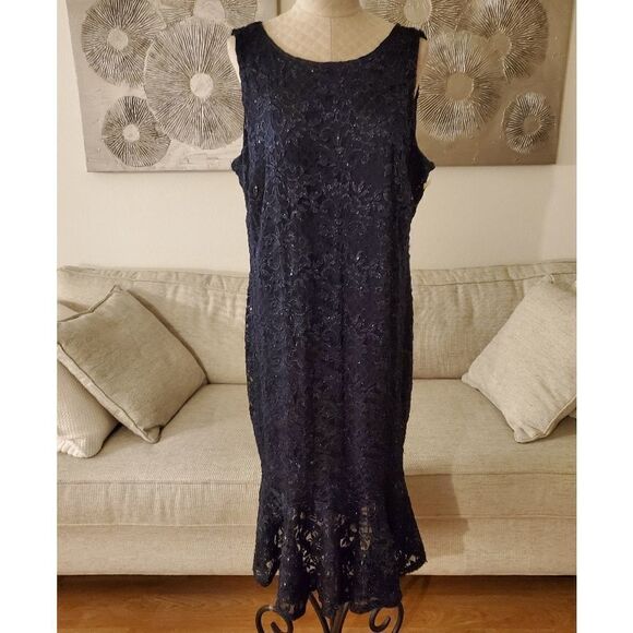Marina Sparkle Lace Flare-Hem Sleeveless Cocktail Dress size 20W in Navy- NEW - Picture 2 of 13